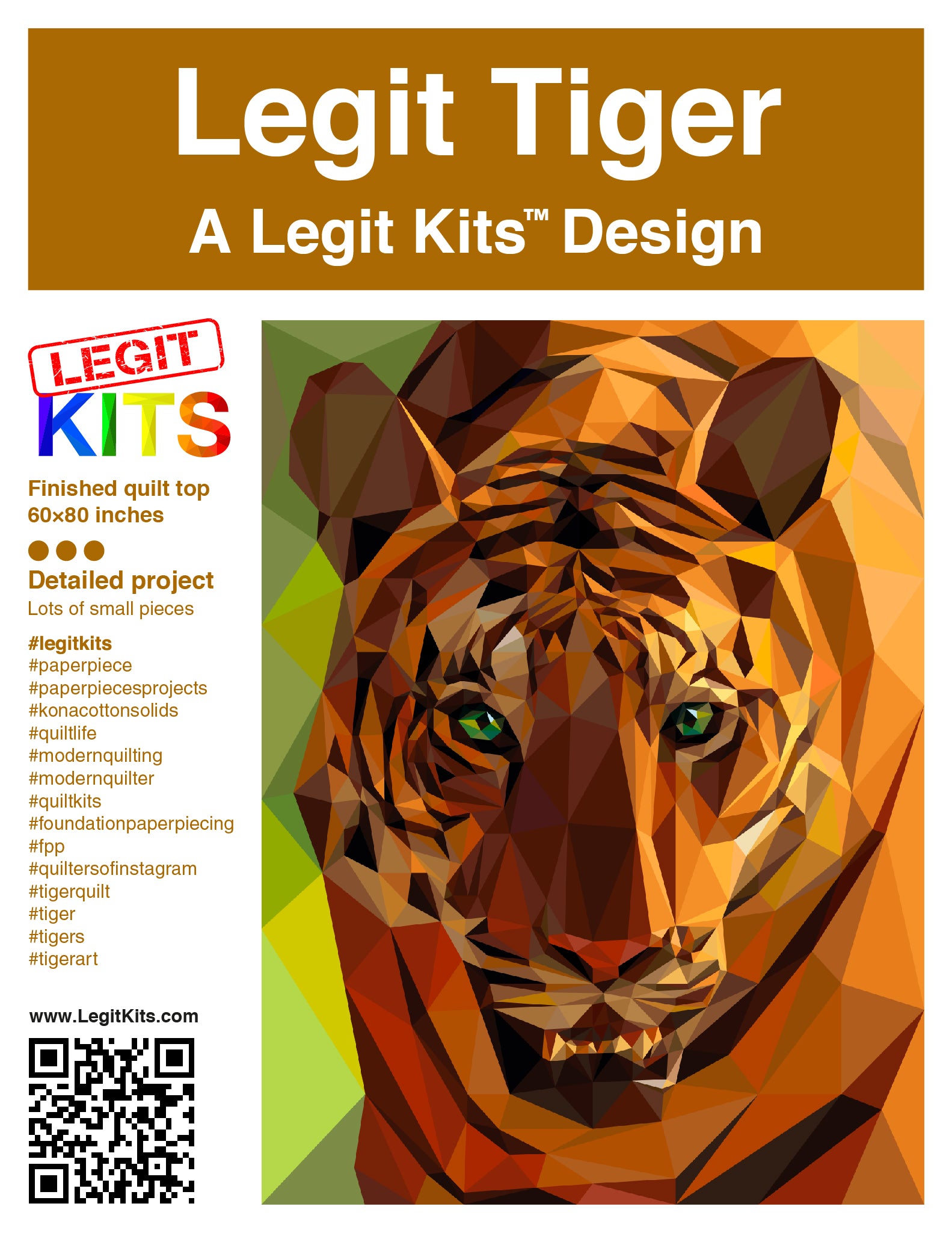 Legit Tiger, a 60 by 80 inch quilt designed by Legit Kits.
