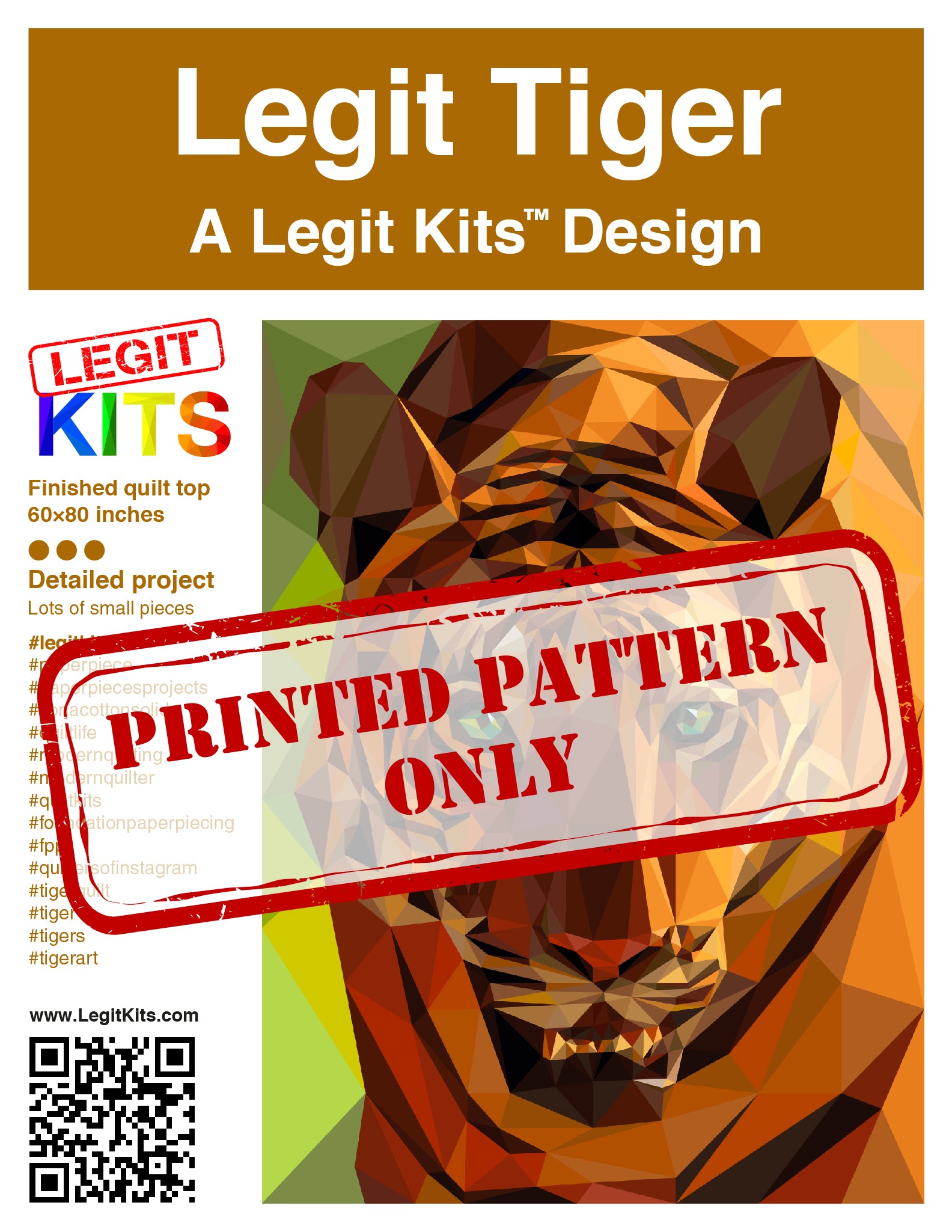 Cover for Legit Tiger with Printed pattern only stamped across front