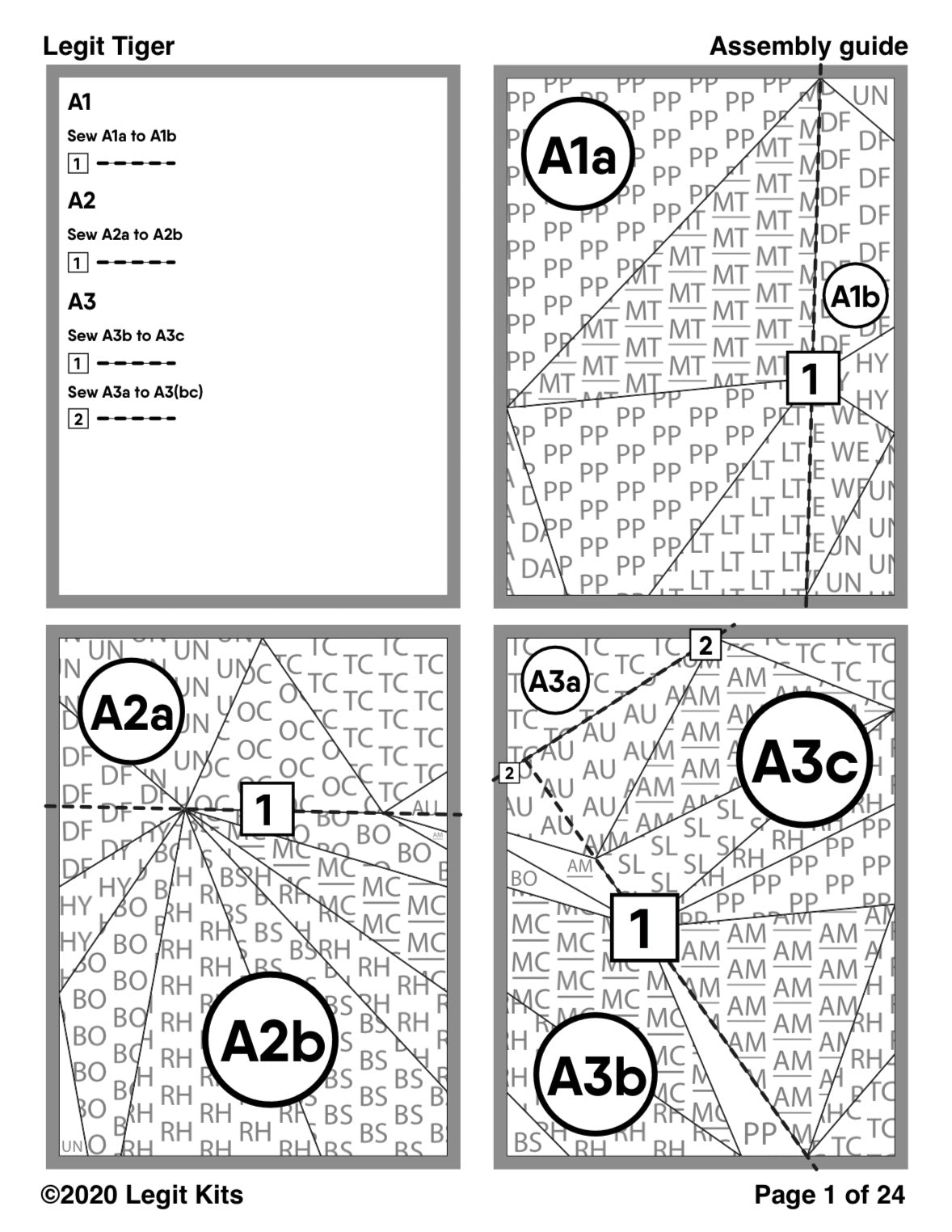 Assembly guide, shows how complex blocks are pieced together.